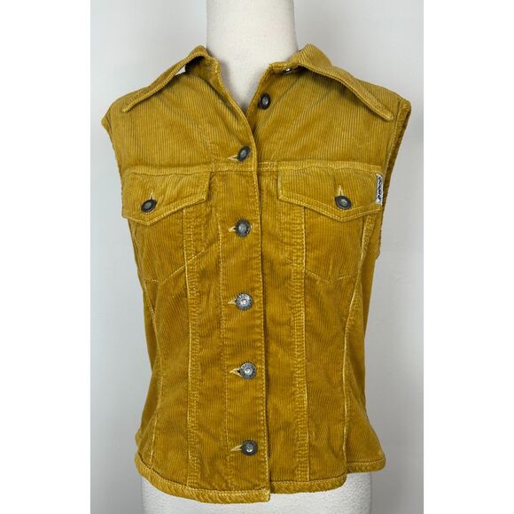 Vintage Mustard Corduroy Cotton Vest Size Medium 80s Retro Made in USA Guess - Picture 1 of 6